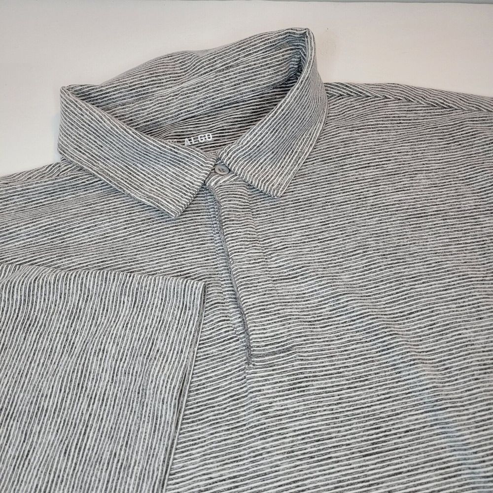 01 Algo Polo Shirt Mens XXL Grey White Excellent Performance Micro-Stripe Short